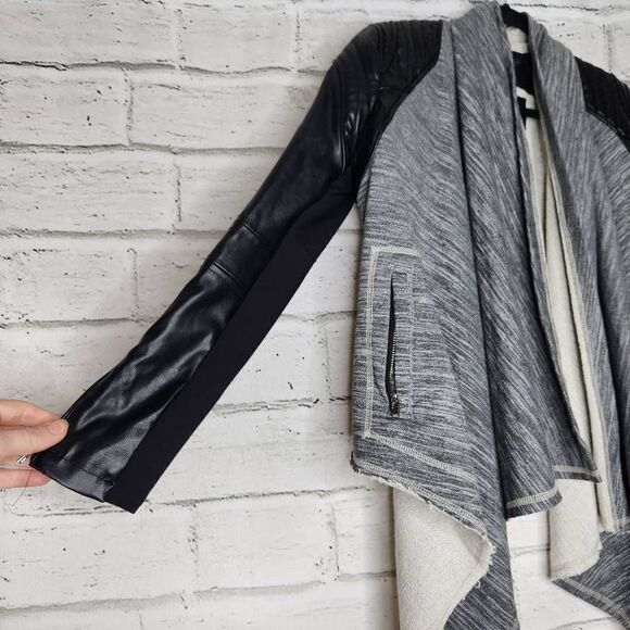 BlankNYC Waterfall Faux Leather Knit Drape Jacket Black Gray Size Small - Picture 6 of 15